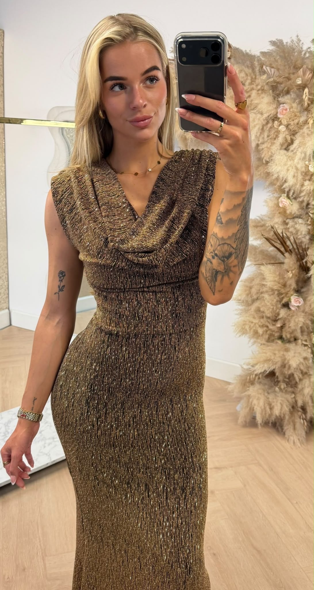LYNN CHIQUE PAD DRESS GOLD