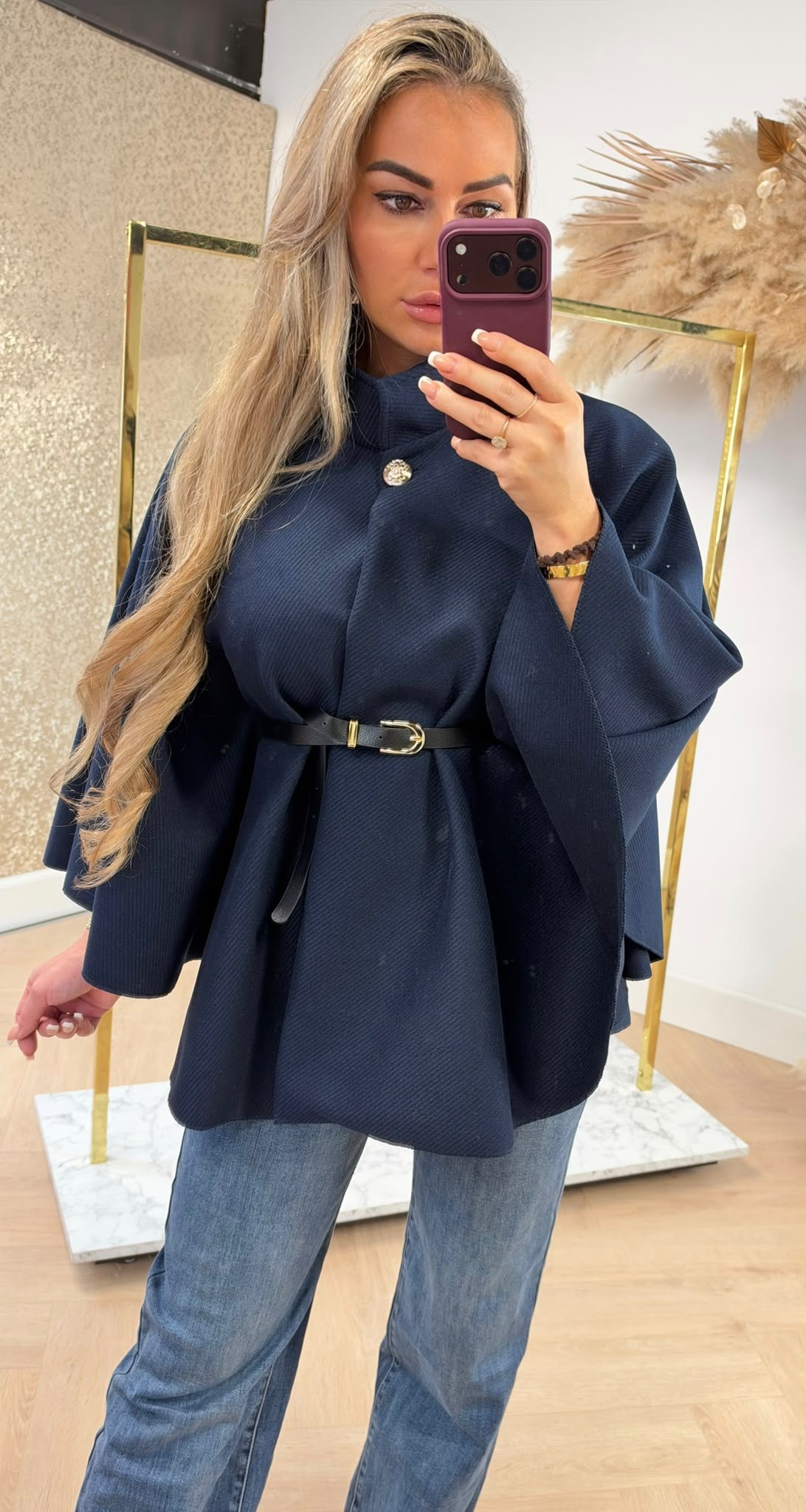 RIB BELT PONCHO NAVY