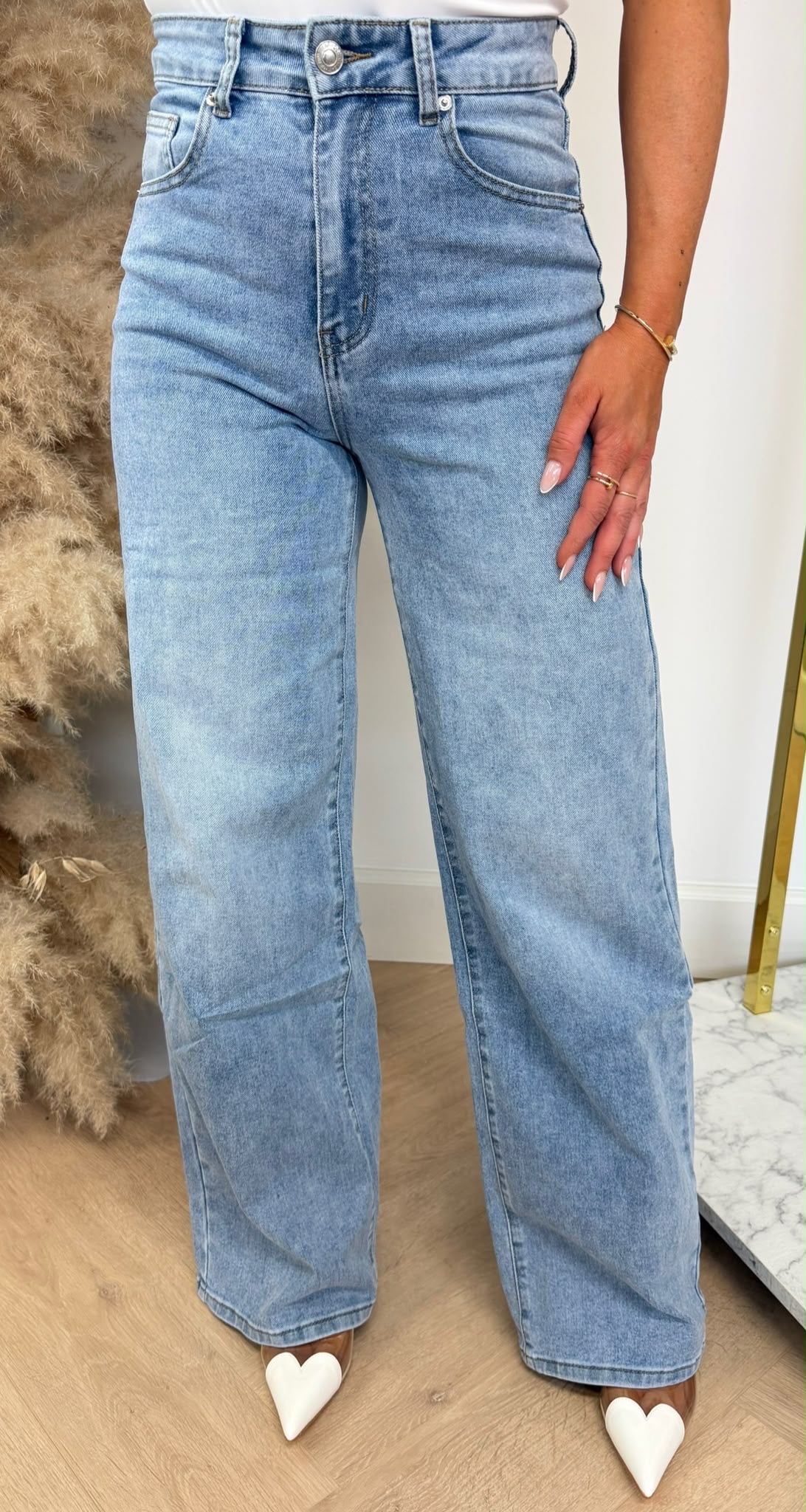 GLITTER POCKET WIDE LEG JEANS 0071-1 DENIMBLUE