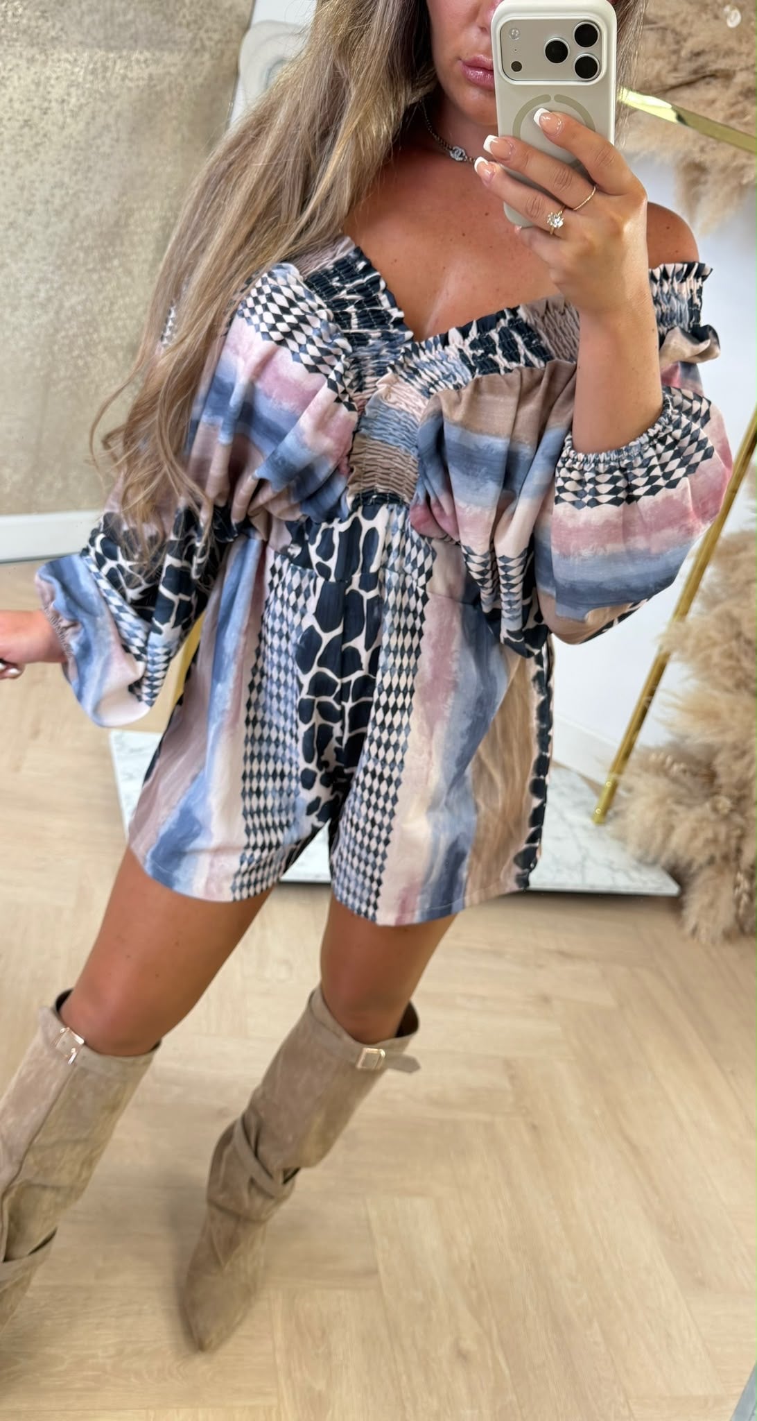PRINTY BALLOON SLEEVE PLAYSUIT NAVY
