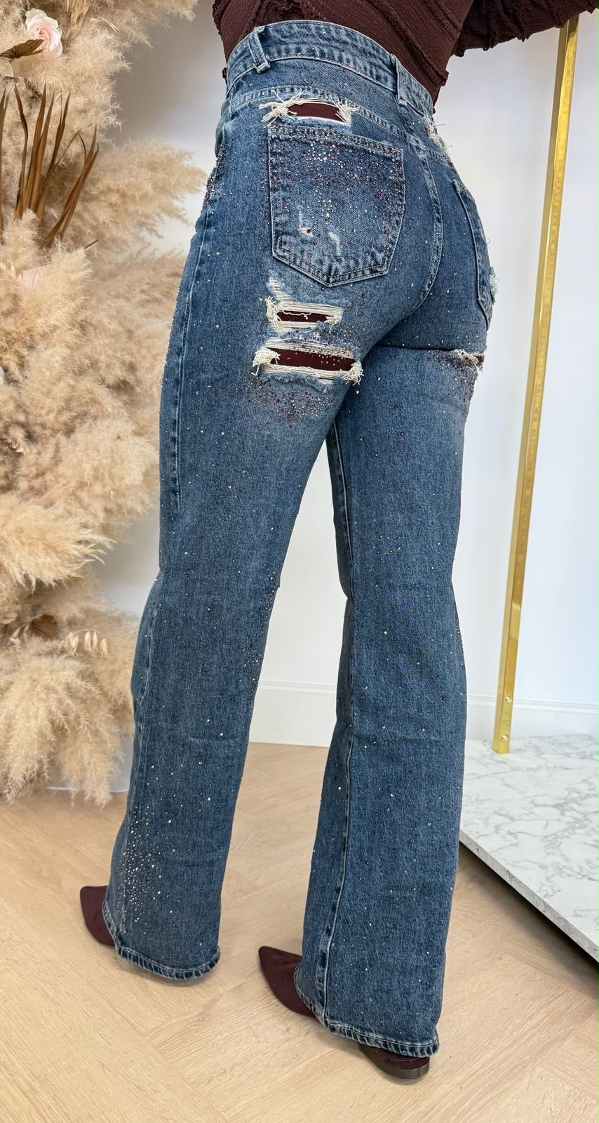 GLITZ DAMAGDE WIDE LEG JEANS 1130-1 BLUE