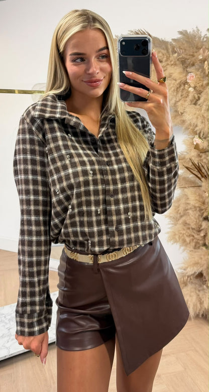 NEW DOUBLE DIAMOND CHECK BLOUSE CHOCO