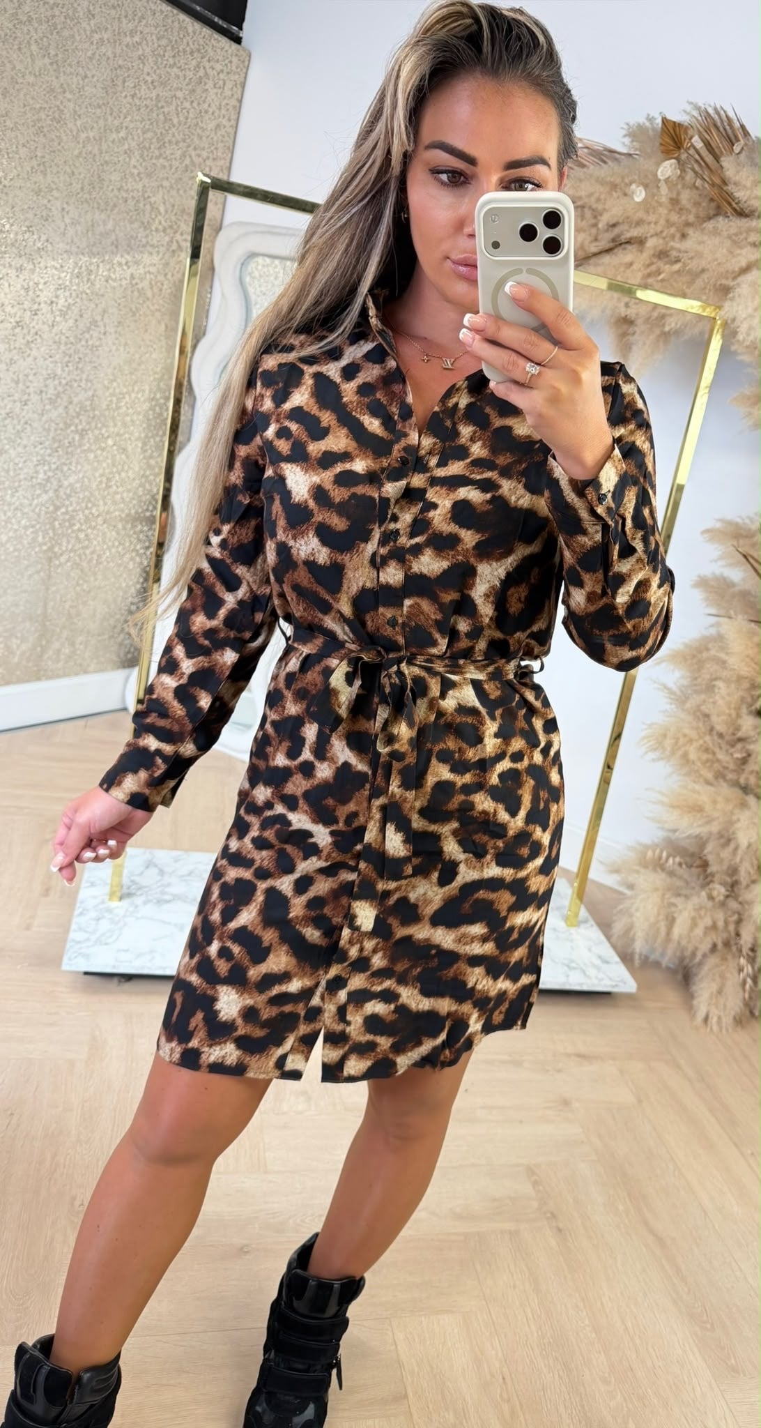LEOPARD LUS DRESS A439 CAMEL/BLACK