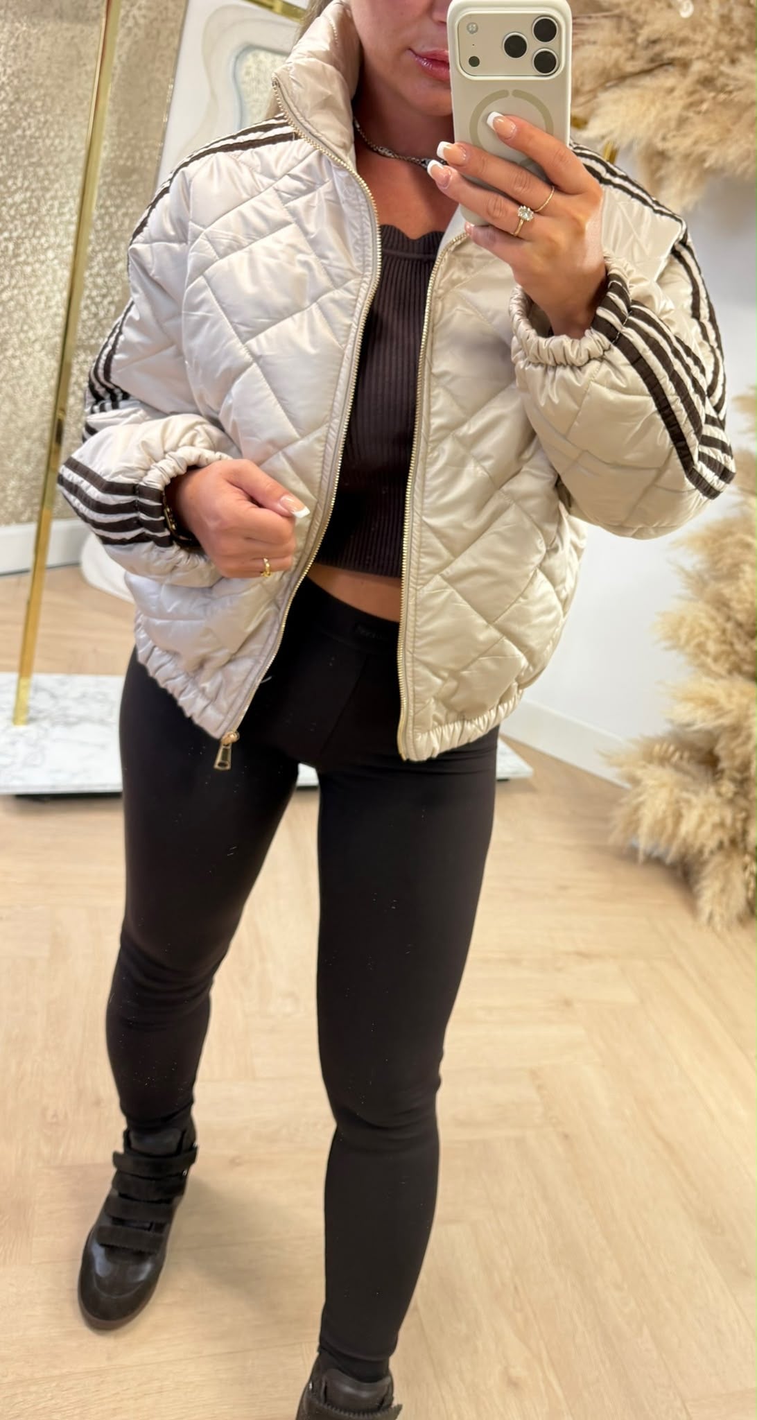 INSPI PUFFER STRIPE JACKET LONGSLEEVE BEIGE