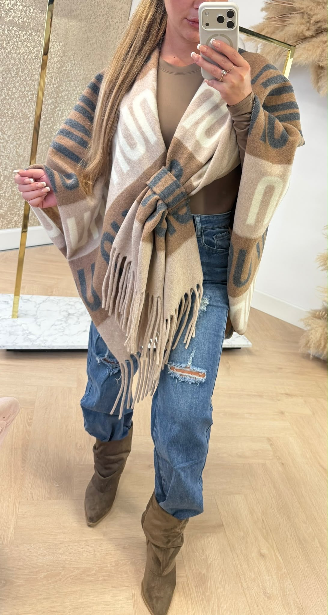 MIA FRINGE PONCHO GREY