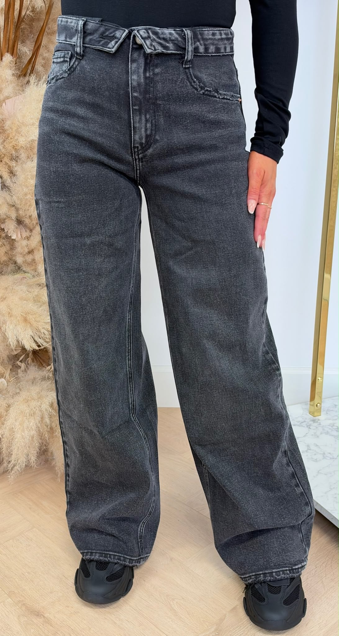 FOLDED WIDE LEG JEANS 3957-2 DARKGREY