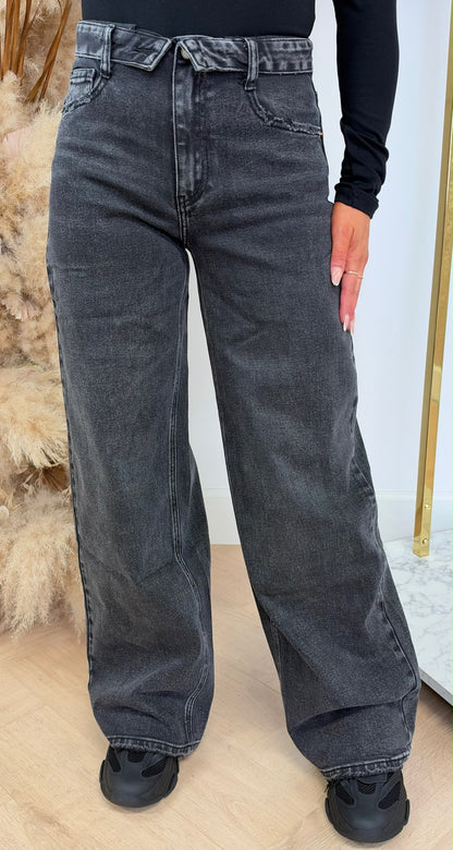 FOLDED WIDE LEG JEANS 3957-2 DARKGREY