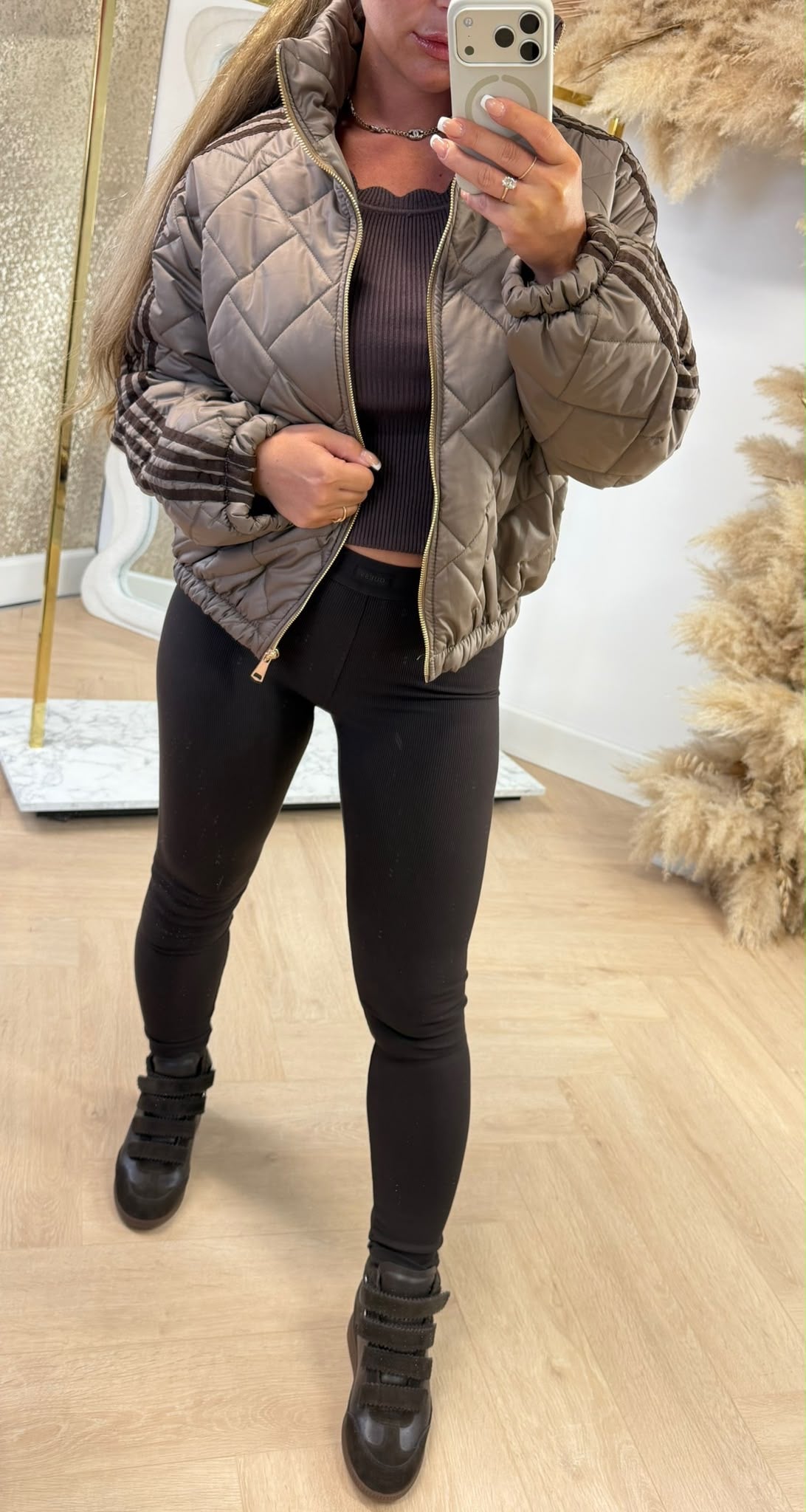 INSPI PUFFER STRIPE JACKET LONGSLEEVE TAUPE
