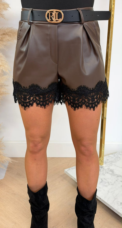 LEXY LEATHER LACE SHORT CHOCO