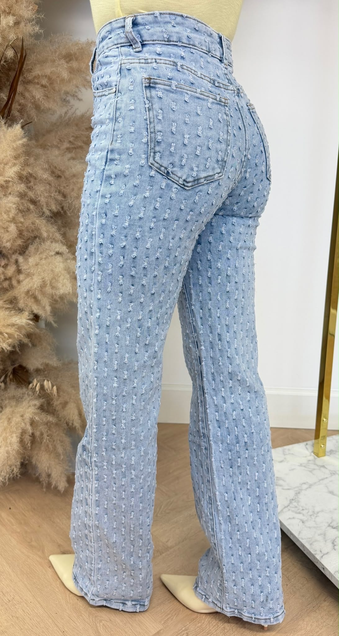 SMALL DAMAGDE WIDE LEG JEANS 655-1 DENIM