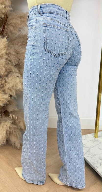 SMALL DAMAGDE WIDE LEG JEANS 655-1 DENIM