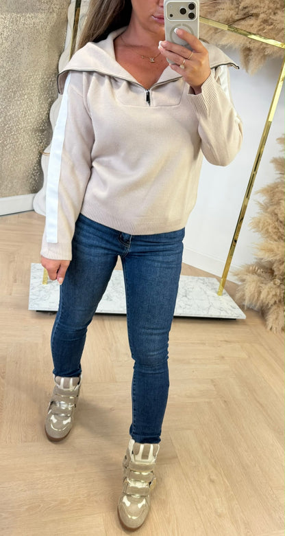 STRIPE SLEEVE SWEAT 5671 BEIGE