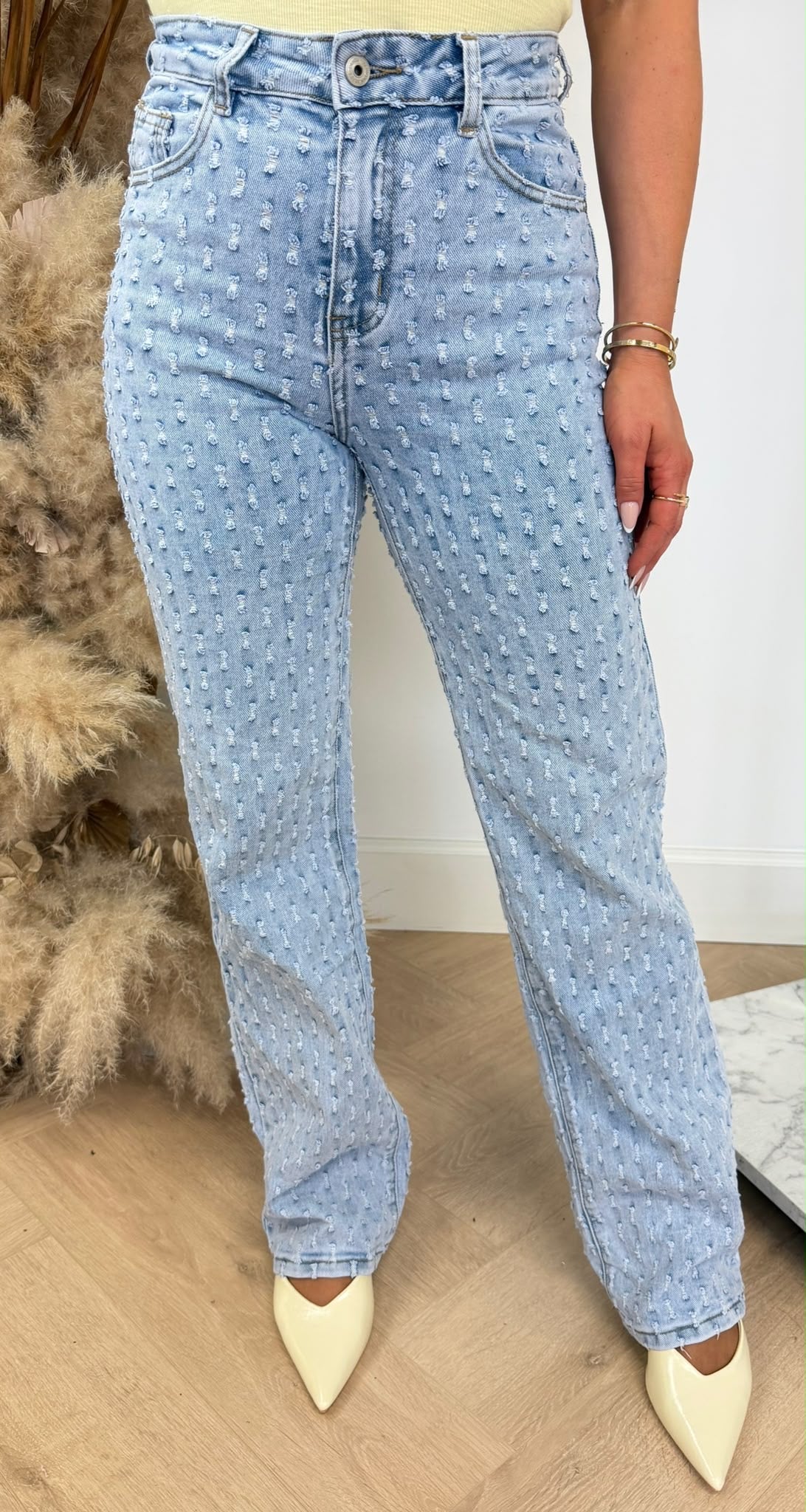 SMALL DAMAGDE WIDE LEG JEANS 655-1 DENIM