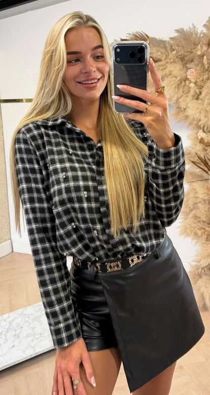 NEW DOUBLE DIAMOND CHECK BLOUSE BLACK