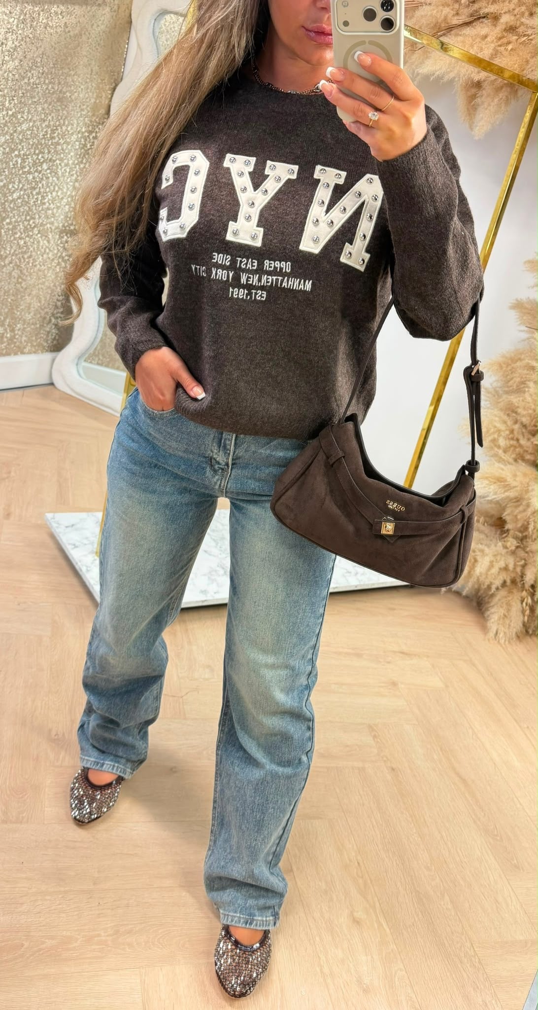 NYC STUDDED SWEAT 353 CHOCO