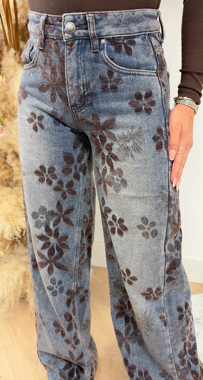 SEE SEE PARIS FLOWER PRINT JEANS W001 BLUE/BORDEAUX