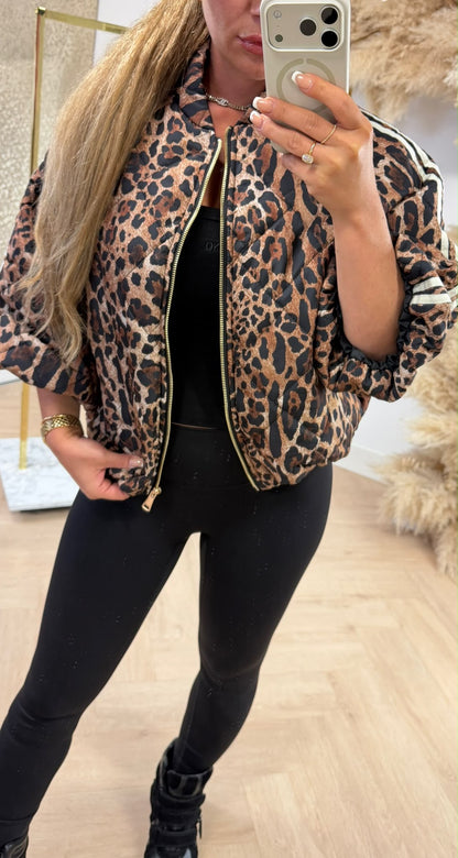 PUFFER 3/4 MOUW JACKET CAMEL/LEOPARD