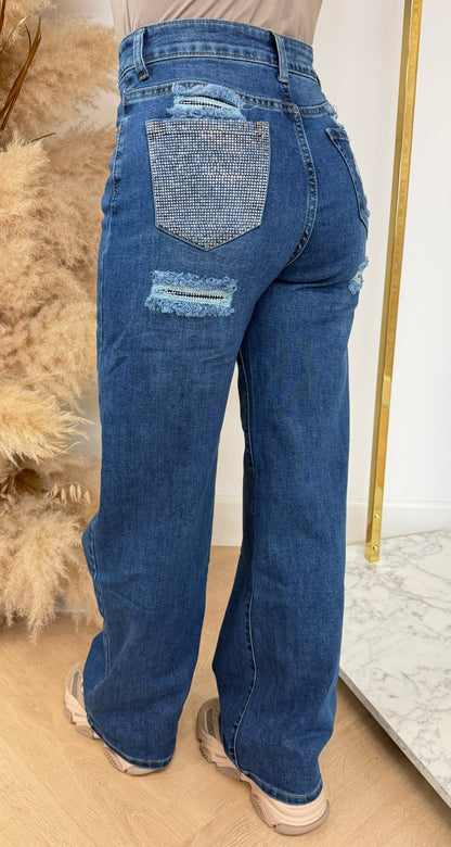 GLITTER POCKET WIDE LEG JEANS 253 JEANSBLUE