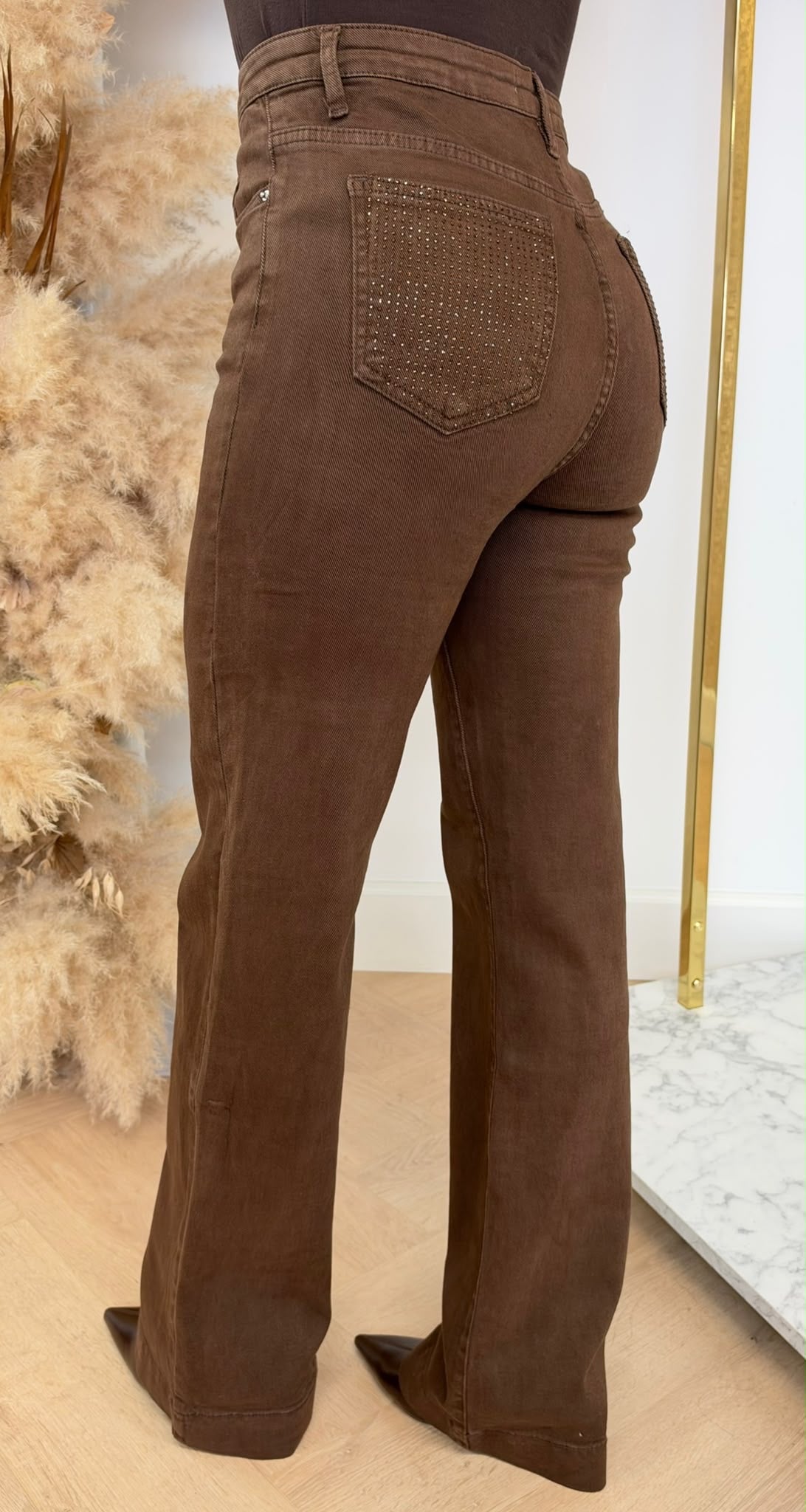 WIDE LEG GLITTER POCKET JEANS 16161214 CHOCOBROWN