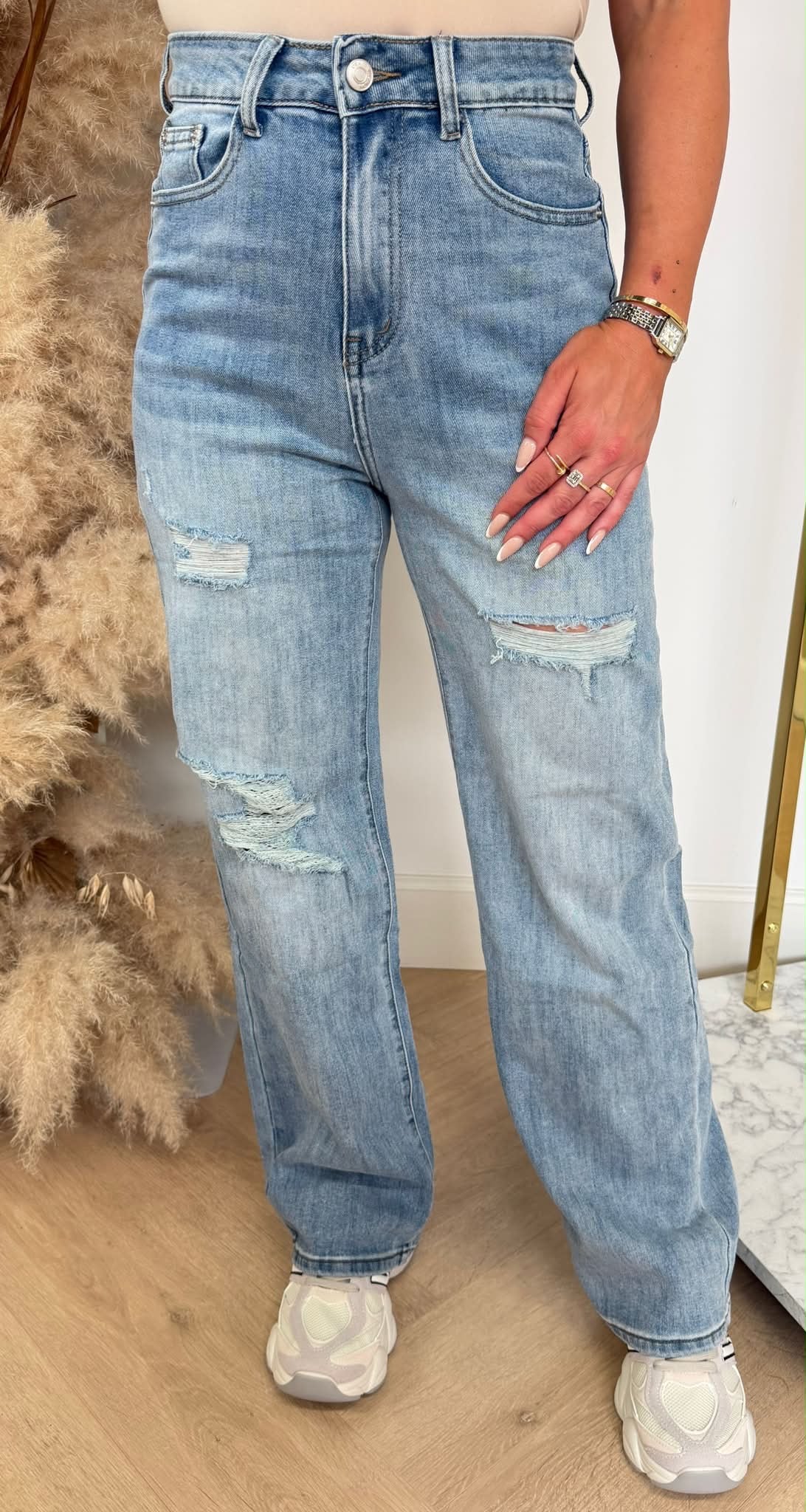 DESTROYED WIDE LEG JEANS 651 DENIMBLUE