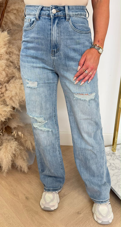 DESTROYED WIDE LEG JEANS 651 DENIMBLUE
