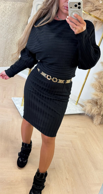 RIB SET TOP + DRESS 9211 BLACK