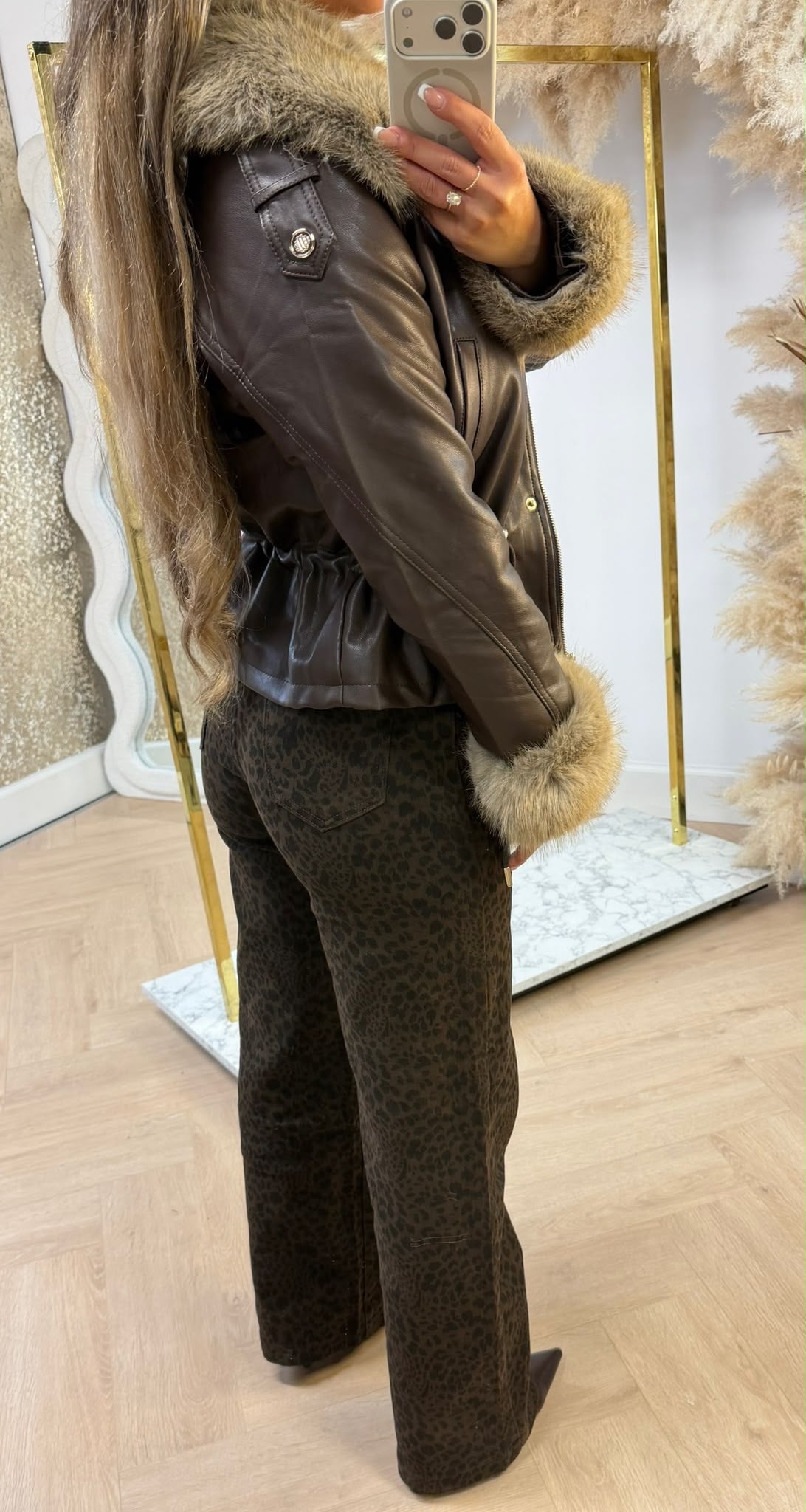 BUTTON VEGAN FAUX FUR COAT 56105 CHOCO