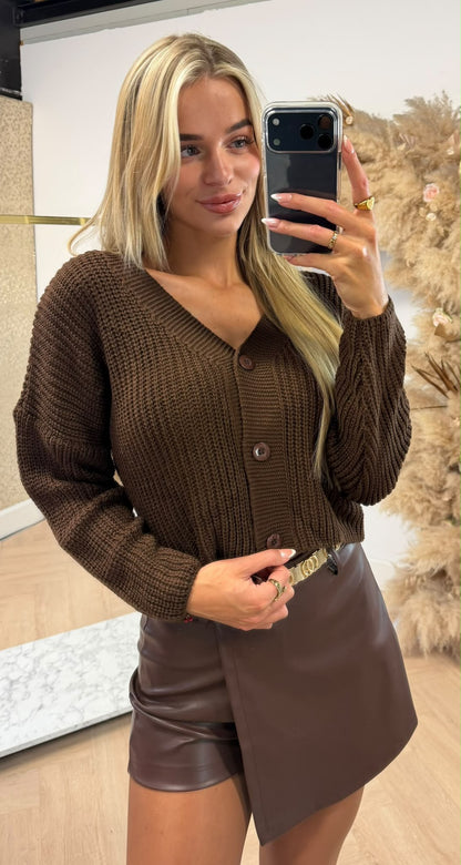 ELODIE KNITTED KNOOPJES VEST BROWN