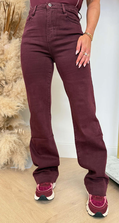 LESLIE FIT WIDE LEG JEANS Y6881-3 BORDEAUX