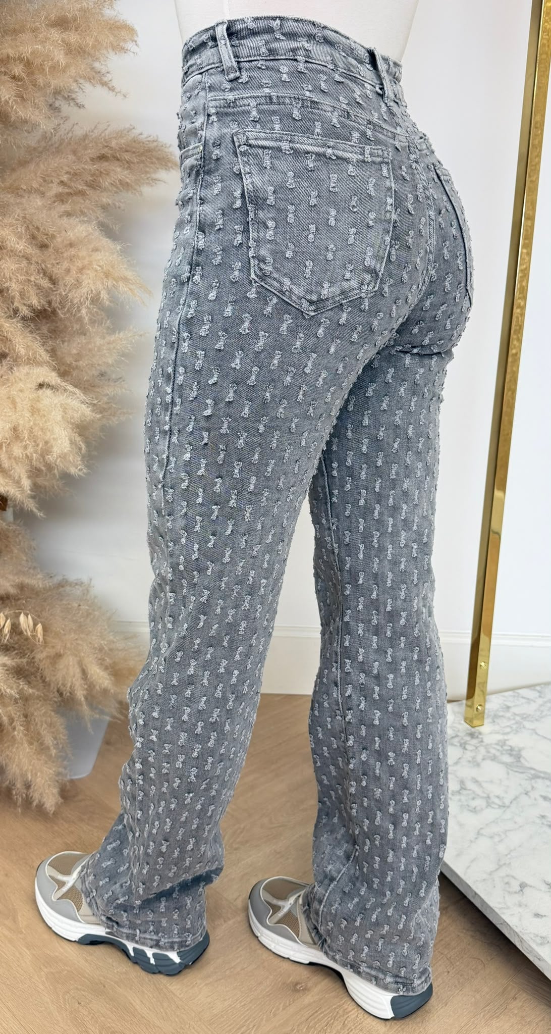 WIDE LEG DAMAGED JEANS 655-15 GREY