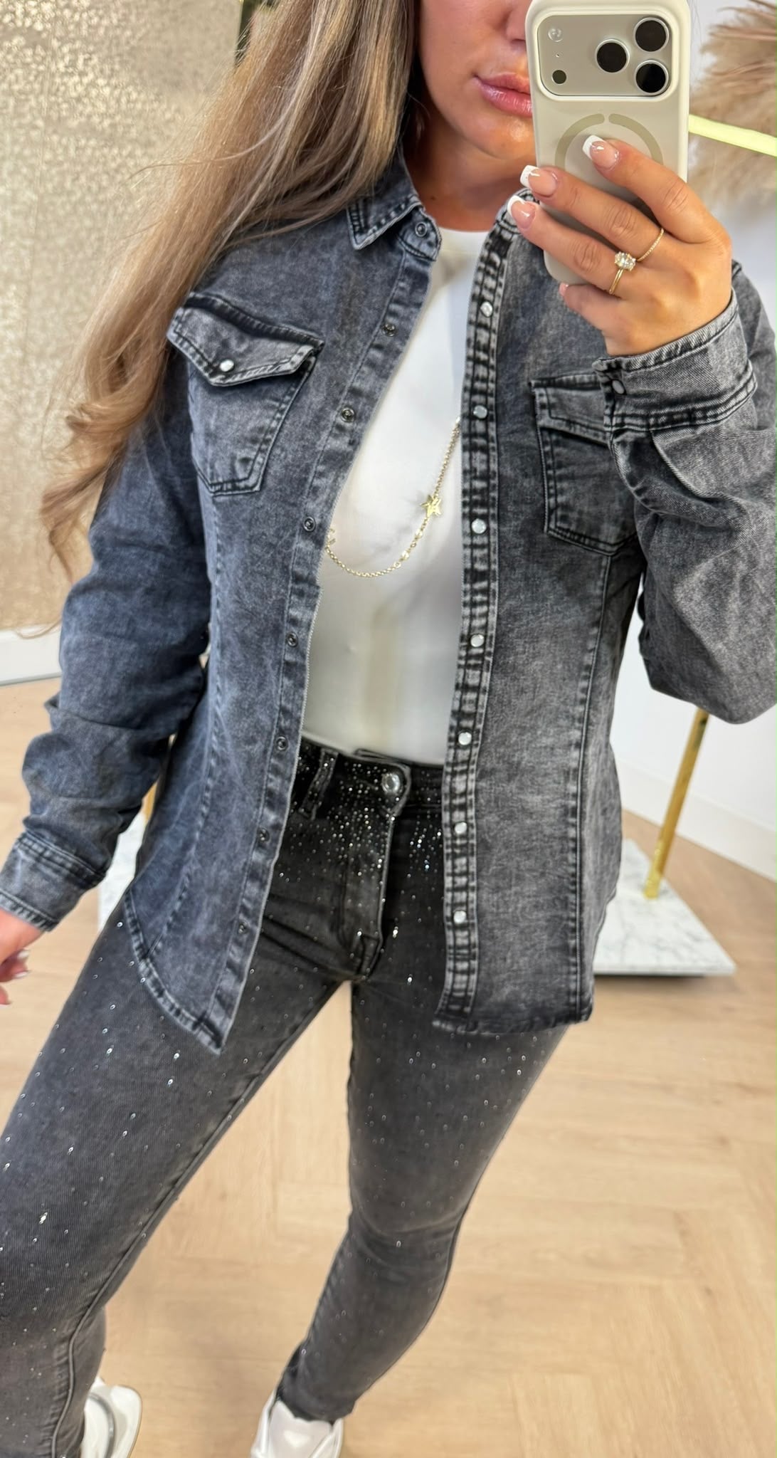DENIM COATING BLOUSE 689 GREY