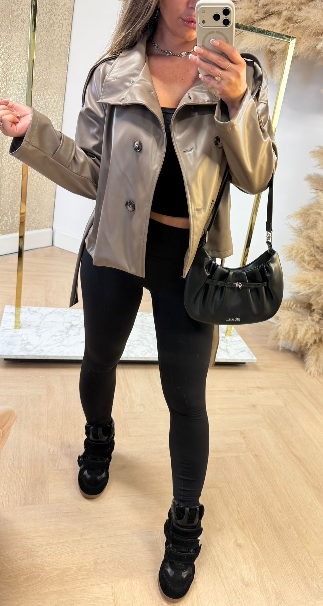JENNIFER TAILLE BELT LEATHER LOOK JACKET TAUPE