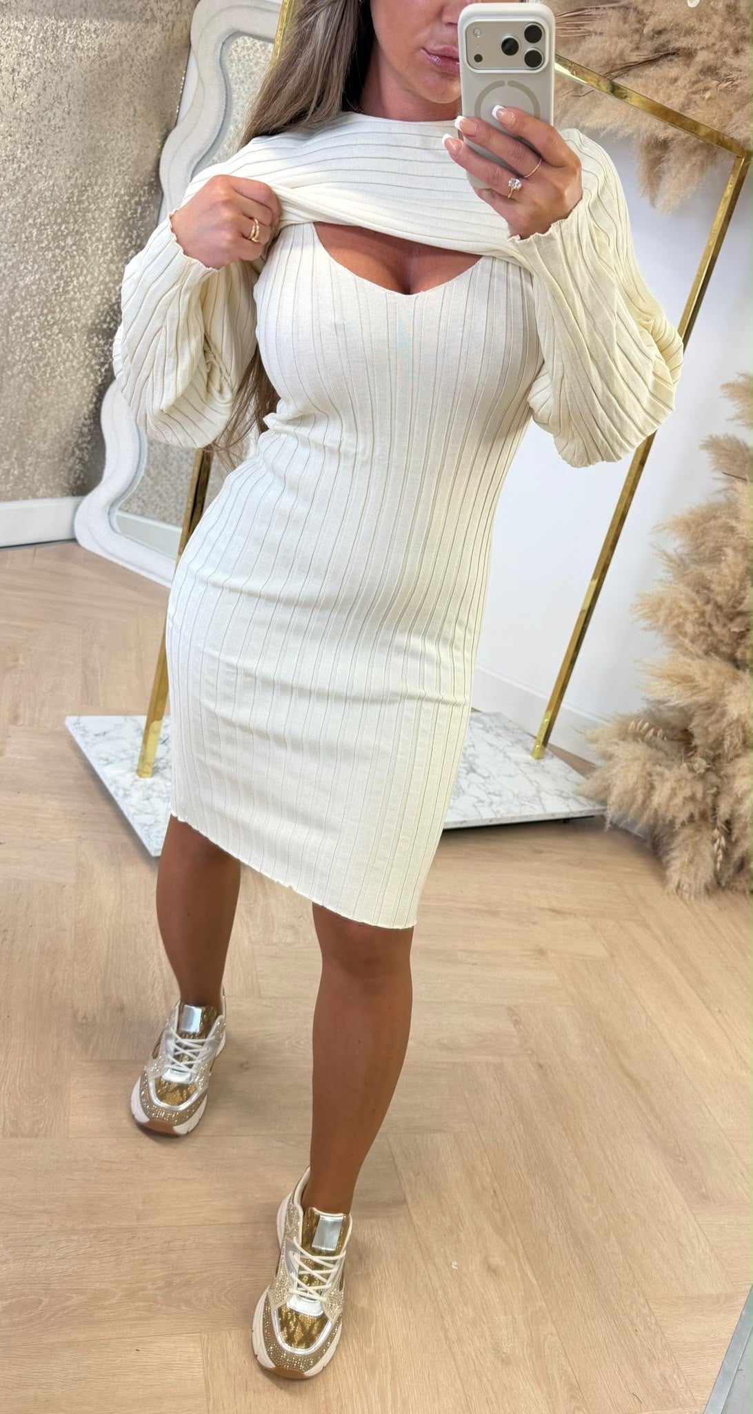 RIB SET TOP + DRESS 9211 BEIGE