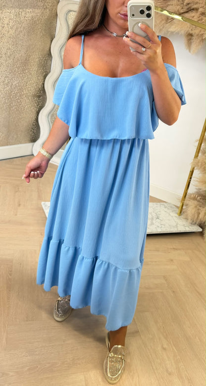 ARIA RUFFLE MAXI KLEID FUCHSIA