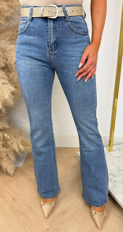 FLARE JEANS + BELT 6539 DENIMBLUE