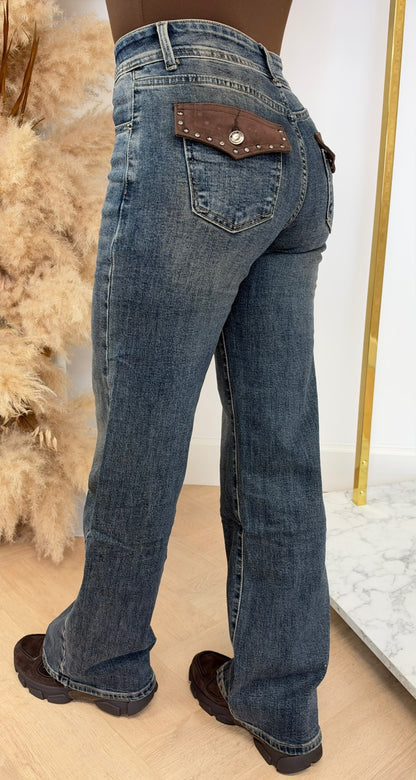 POCKET CHOCO WIDE LEG JEANS 1136 DENIMBLUE