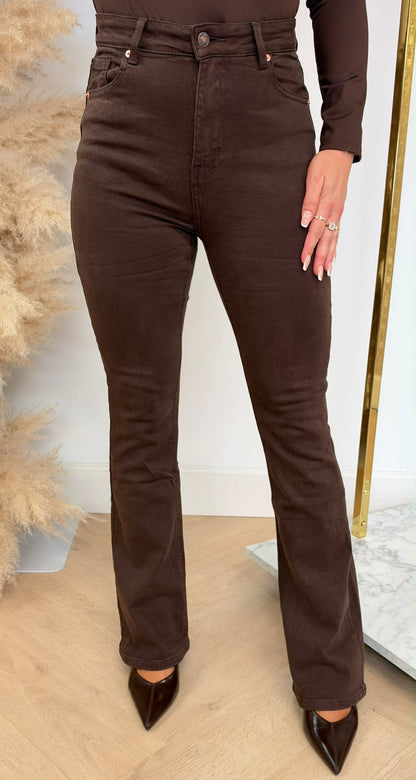 DESTROYED DENIM WIDE LEG JEANS 655-19 CHOCO