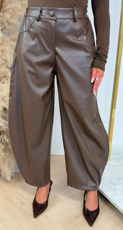 NOUK PU BALLOON FIT PANTS CHOCO