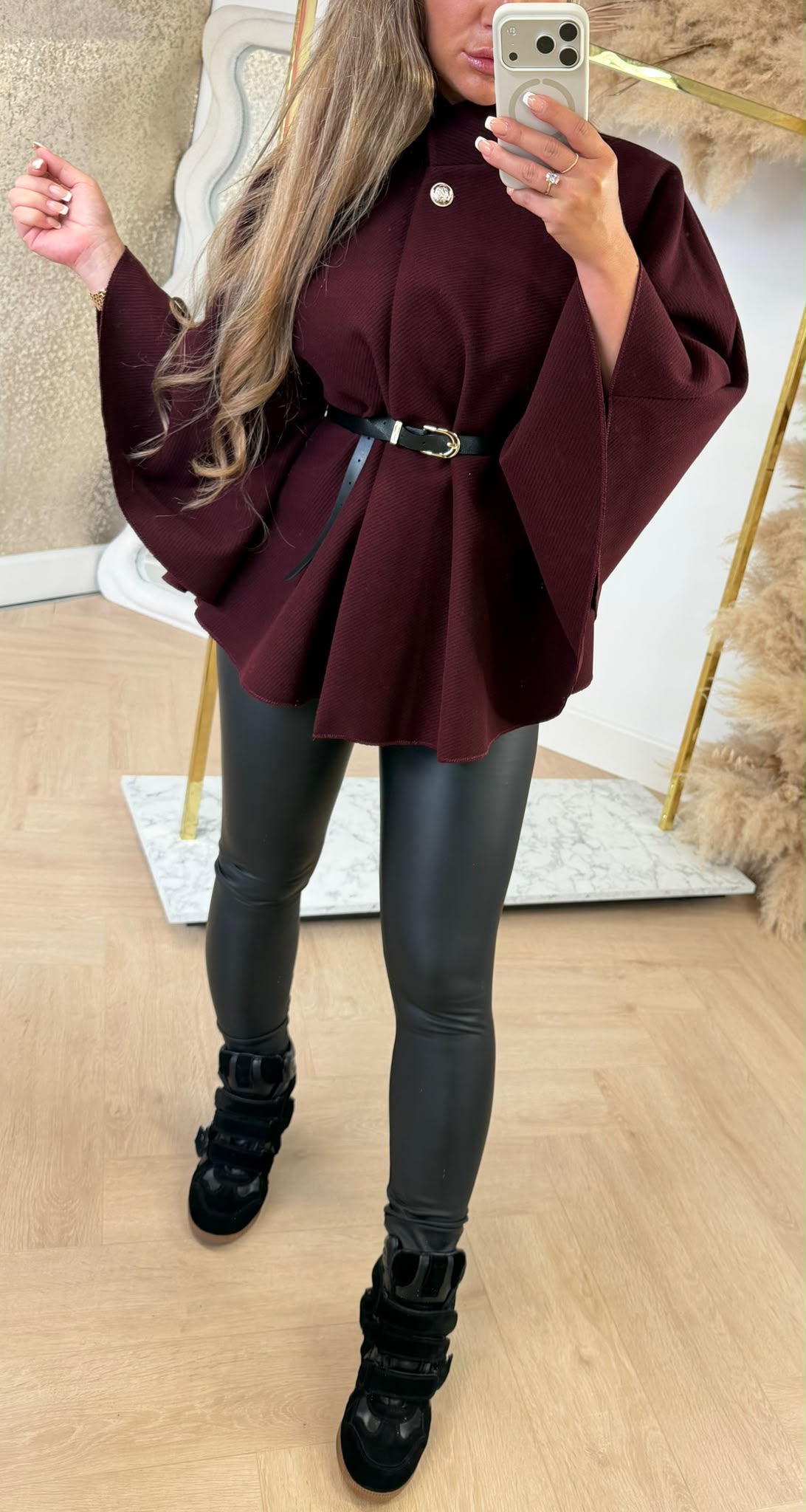 RIB BELT PONCHO BORDEAUX