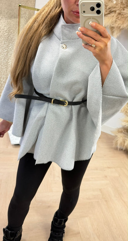 RIB BELT PONCHO GREY