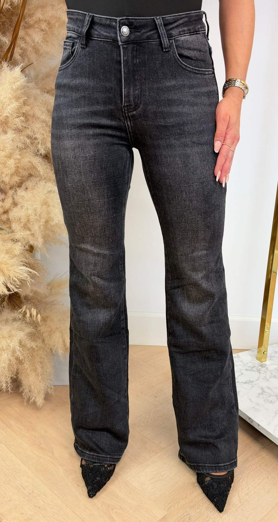 FLARE MID WAIST JEANS 1089-5 DARKGREY