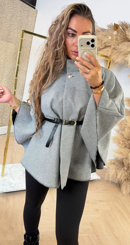 RIB BELT PONCHO DARKGREY