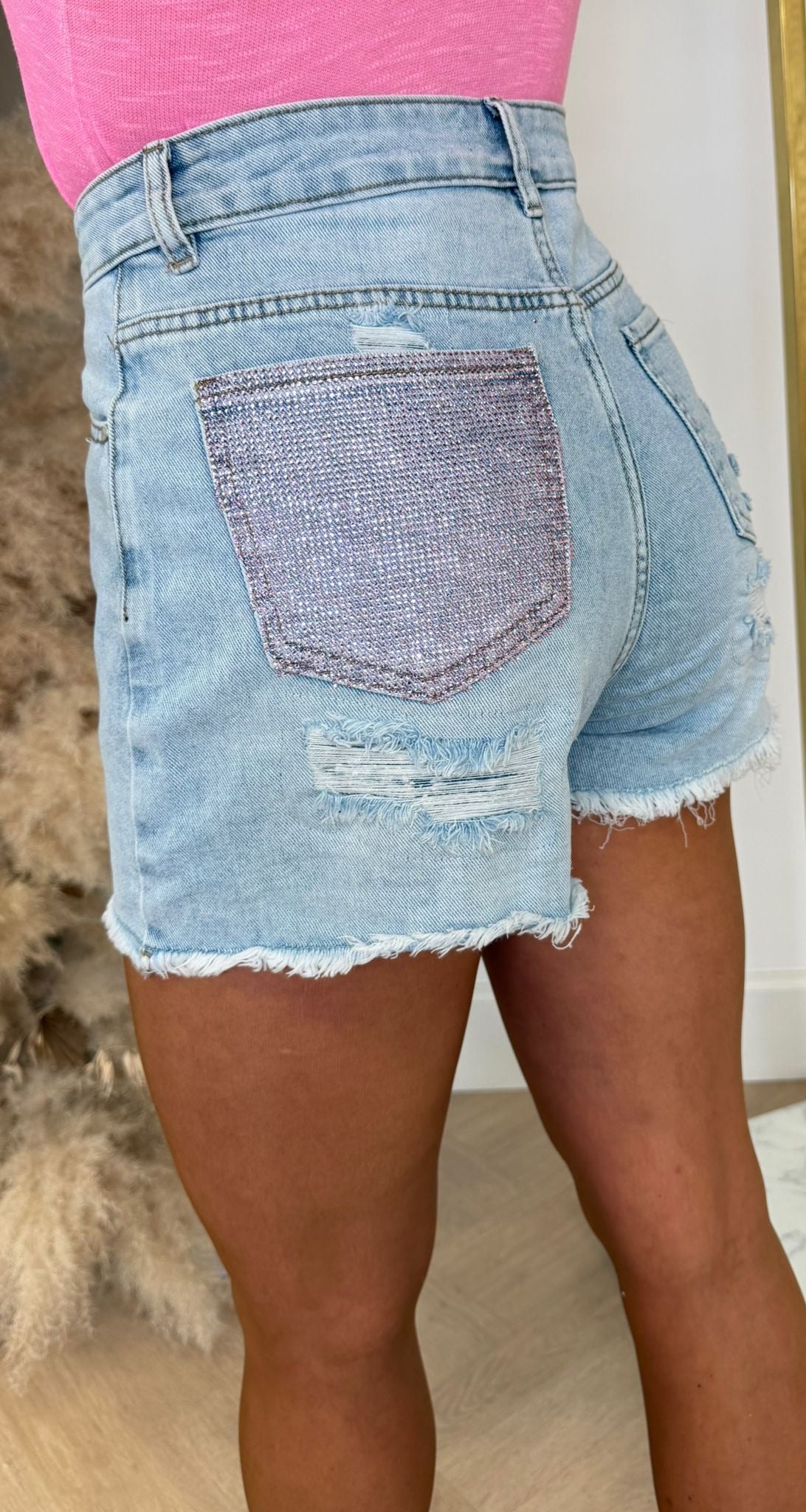 GLITTERY POCKET DENIM SHORT 1552 DENIMBLUE