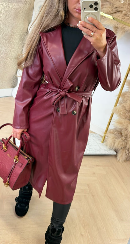 MUSTHAVE LEATHER LOOK TRENCHCOAT RED