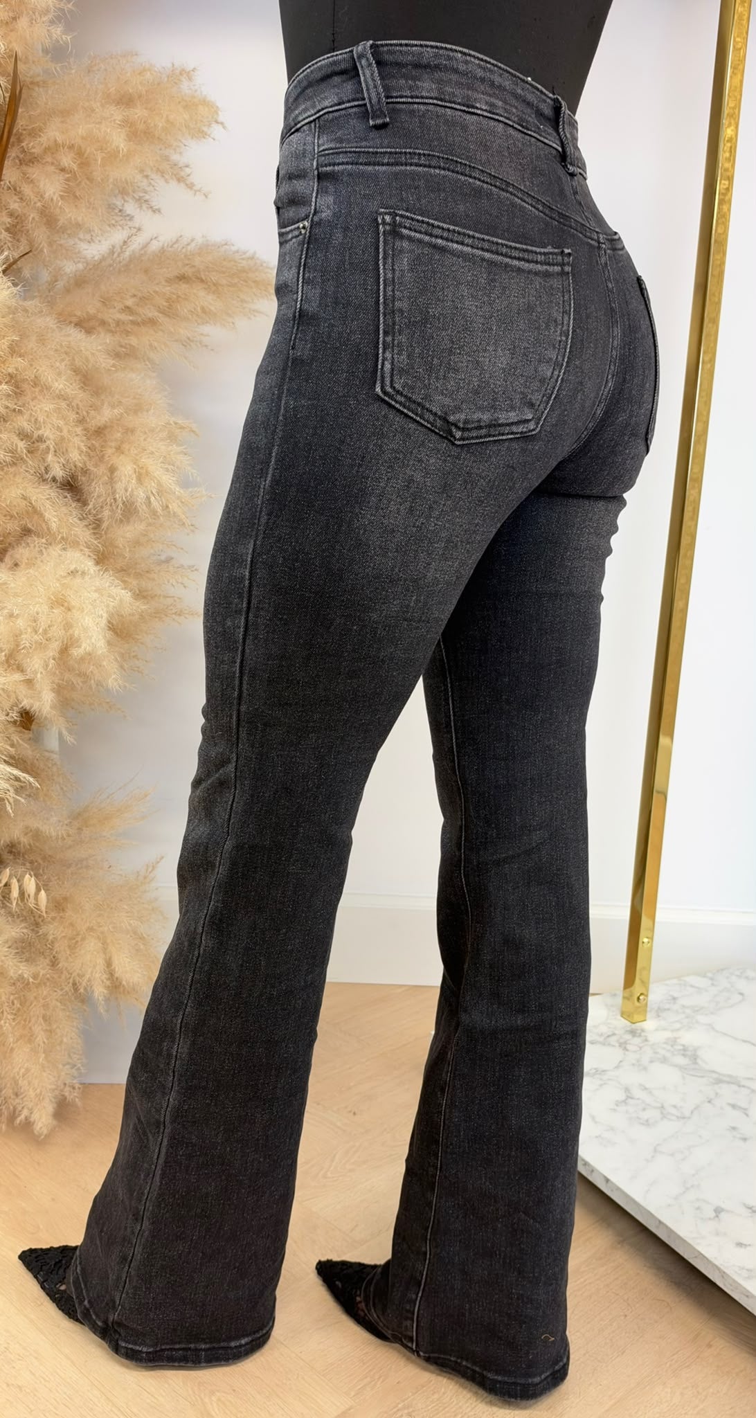 FLARE MID WAIST JEANS 1089-5 DARKGREY