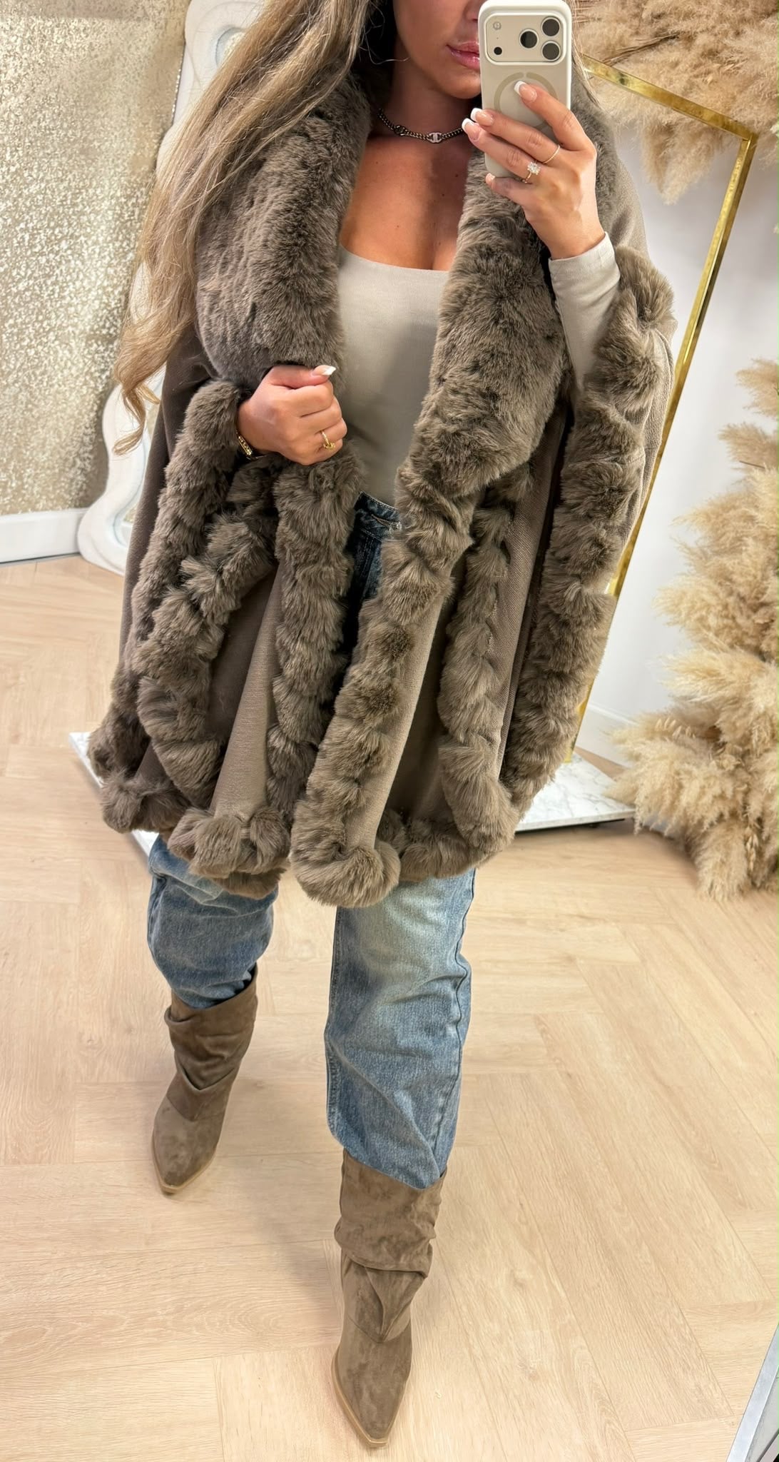 FAKE FUR PONCHO 88208 CHOCO