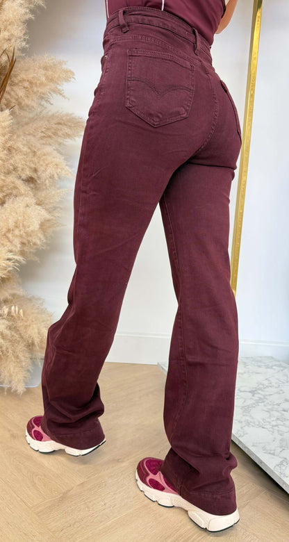 LESLIE FIT WIDE LEG JEANS Y6881-3 BORDEAUX