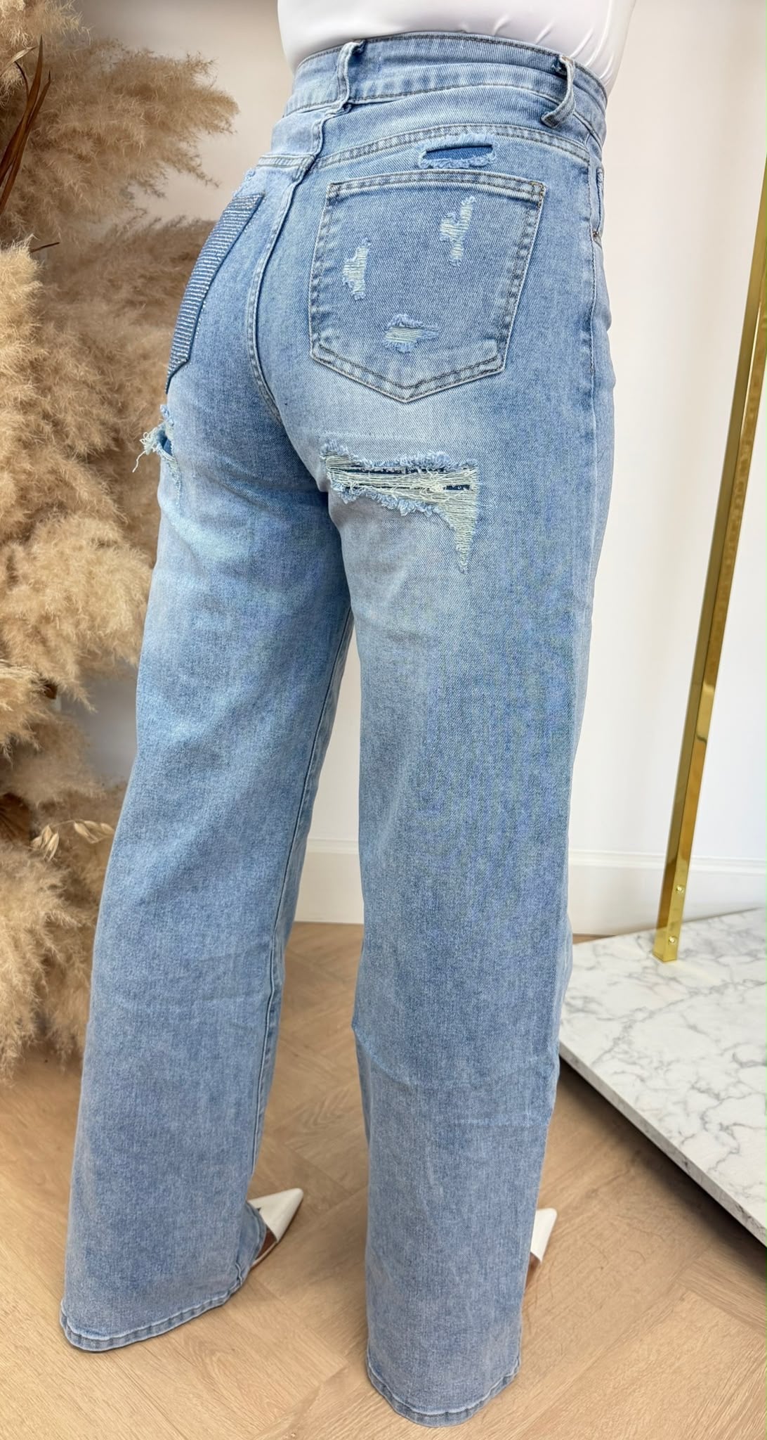 GLITTER POCKET WIDE LEG JEANS 0071-1 DENIMBLUE