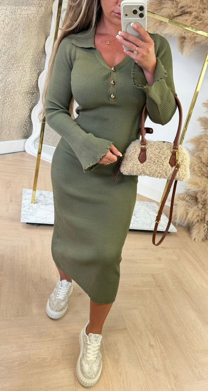 KRAAG RIB DRESS LONG 7005 OLIVE