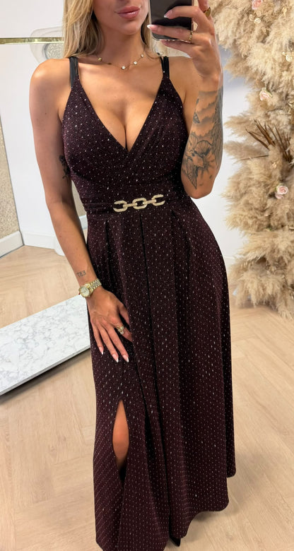 DIAMOND BELT SPLIT DRESS BURGUNDY